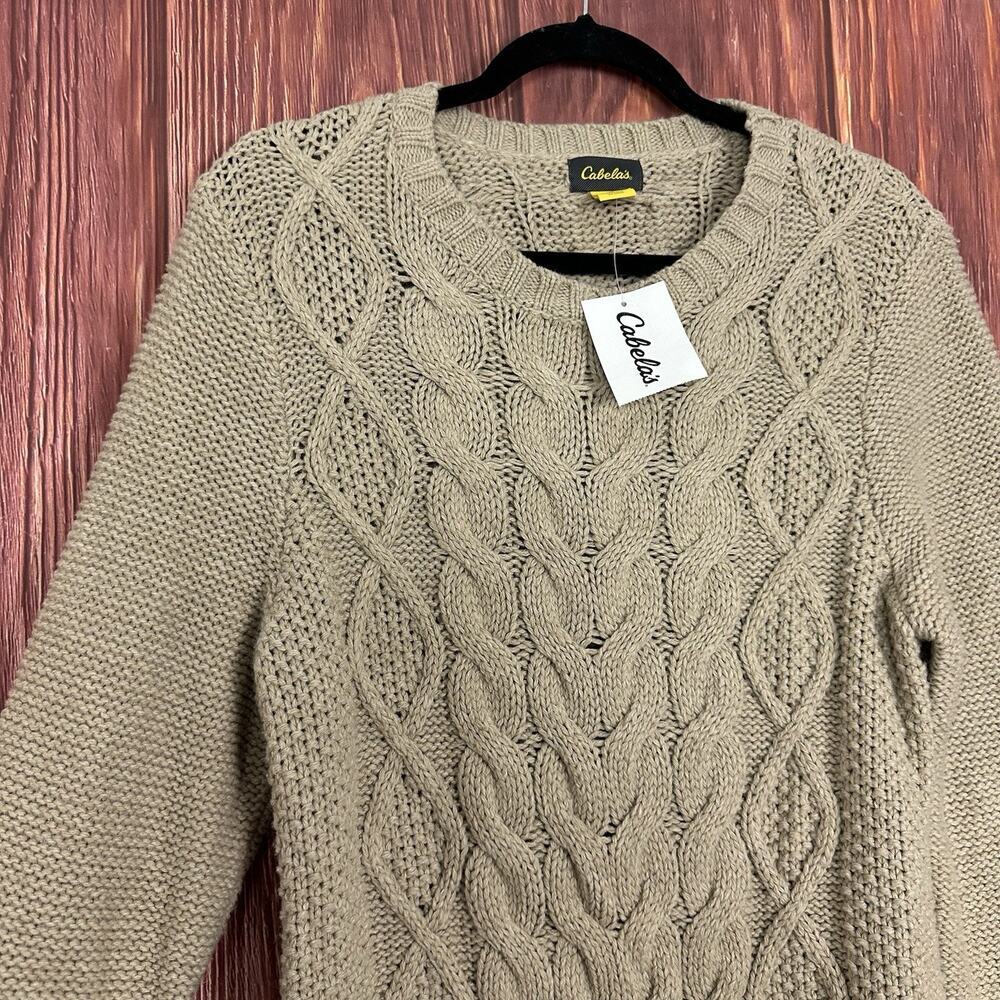 Cabelas Womens Medium Tan Brown Cable-Knit‎ Pullover Tunic Sweater Fisherman NWT
